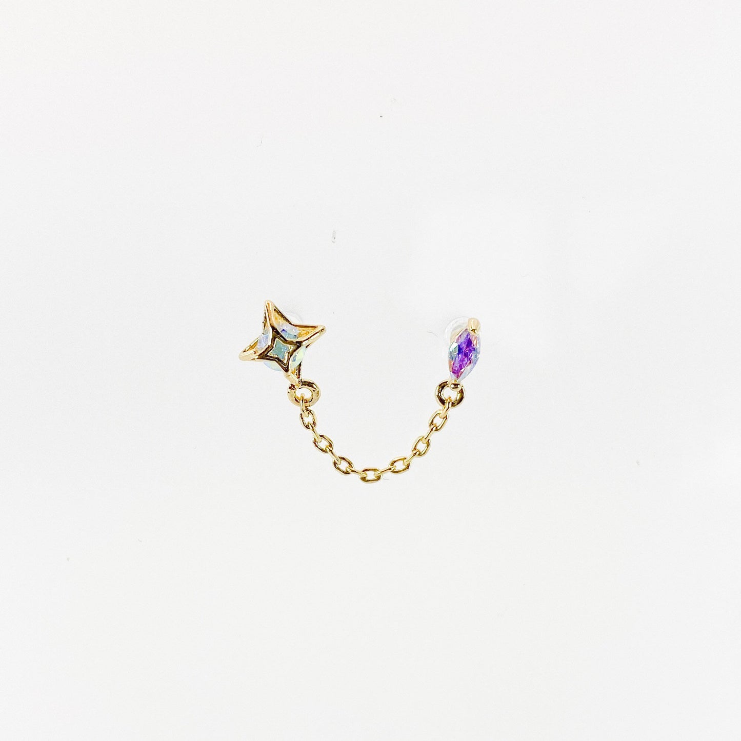 Dainty cz North Star double piercing earrings, earrings, 16 gauge piercings, star earrings, two lobe piercing