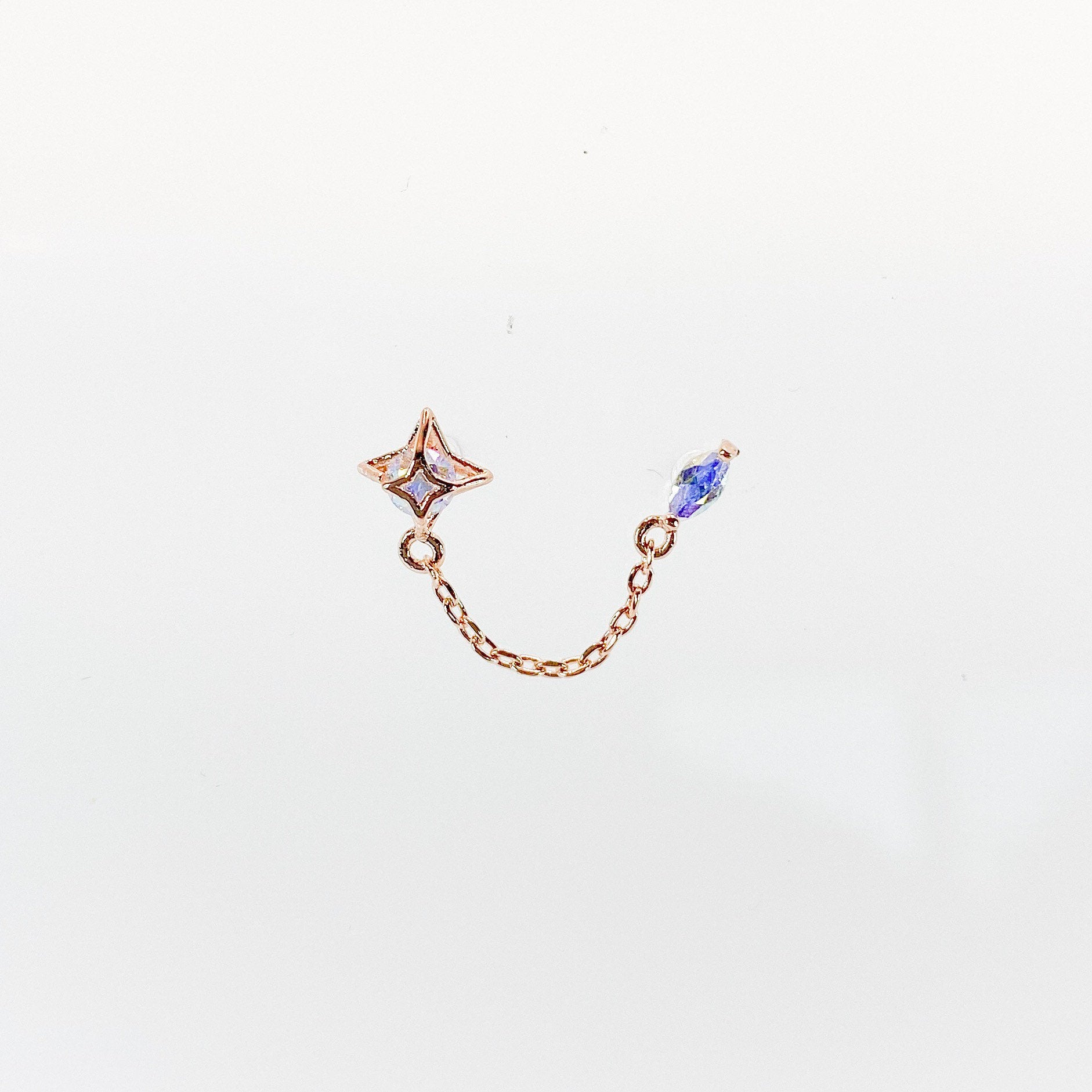 Dainty cz North Star double piercing earrings, earrings, 16 gauge piercings, star earrings, two lobe piercing