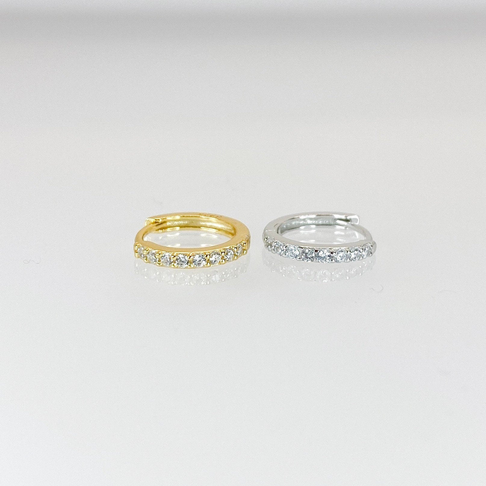 Dainty CZ studded hoops gold plated over sterling silver cz hoop earrings round huggie hoop earrings cartilage hoop gold dainty hoop huggie