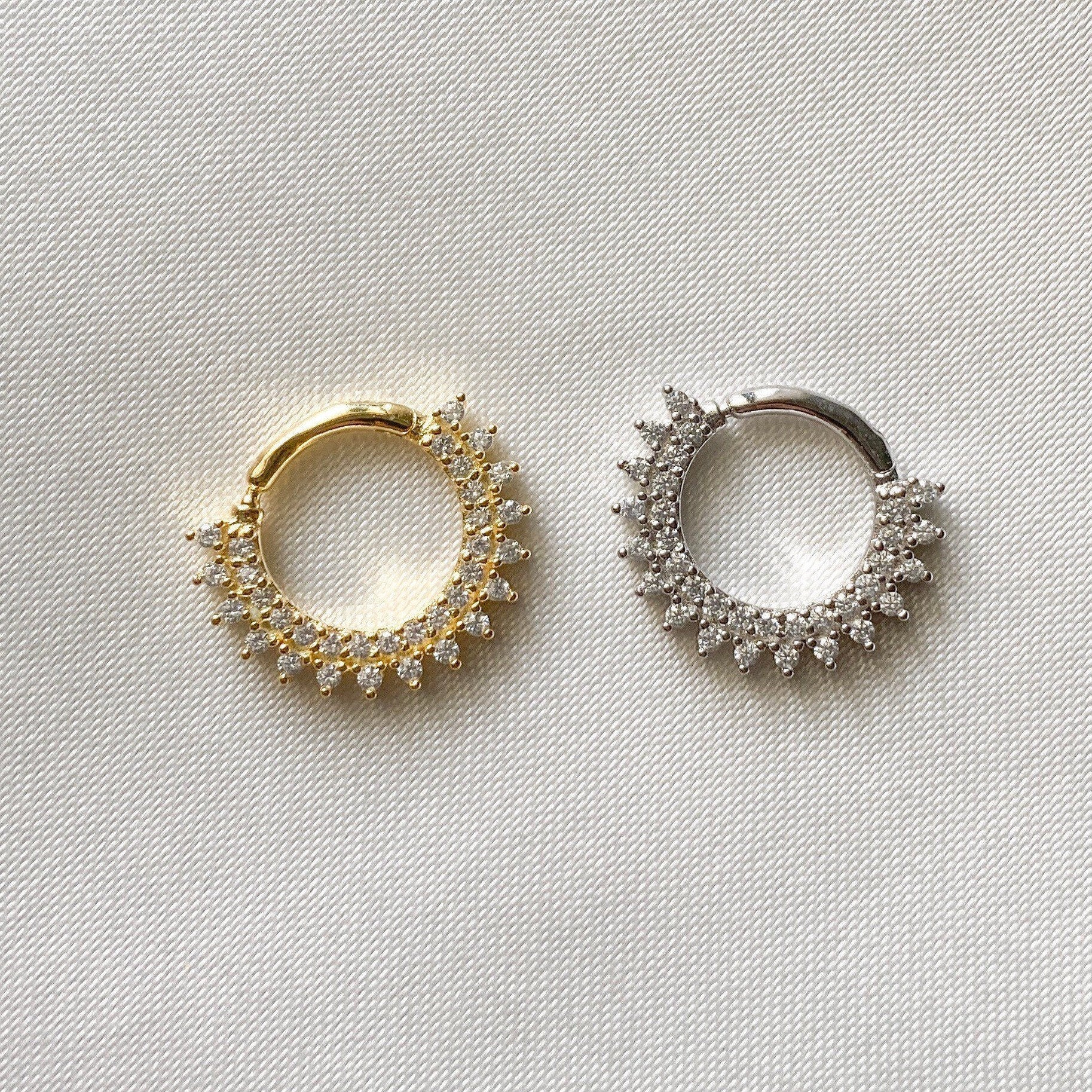 Turquoise 18k gold plated sterling silver daith hoop, elegant cz daith huggies, cartilage piercing, cartilage earrings, helix hoops