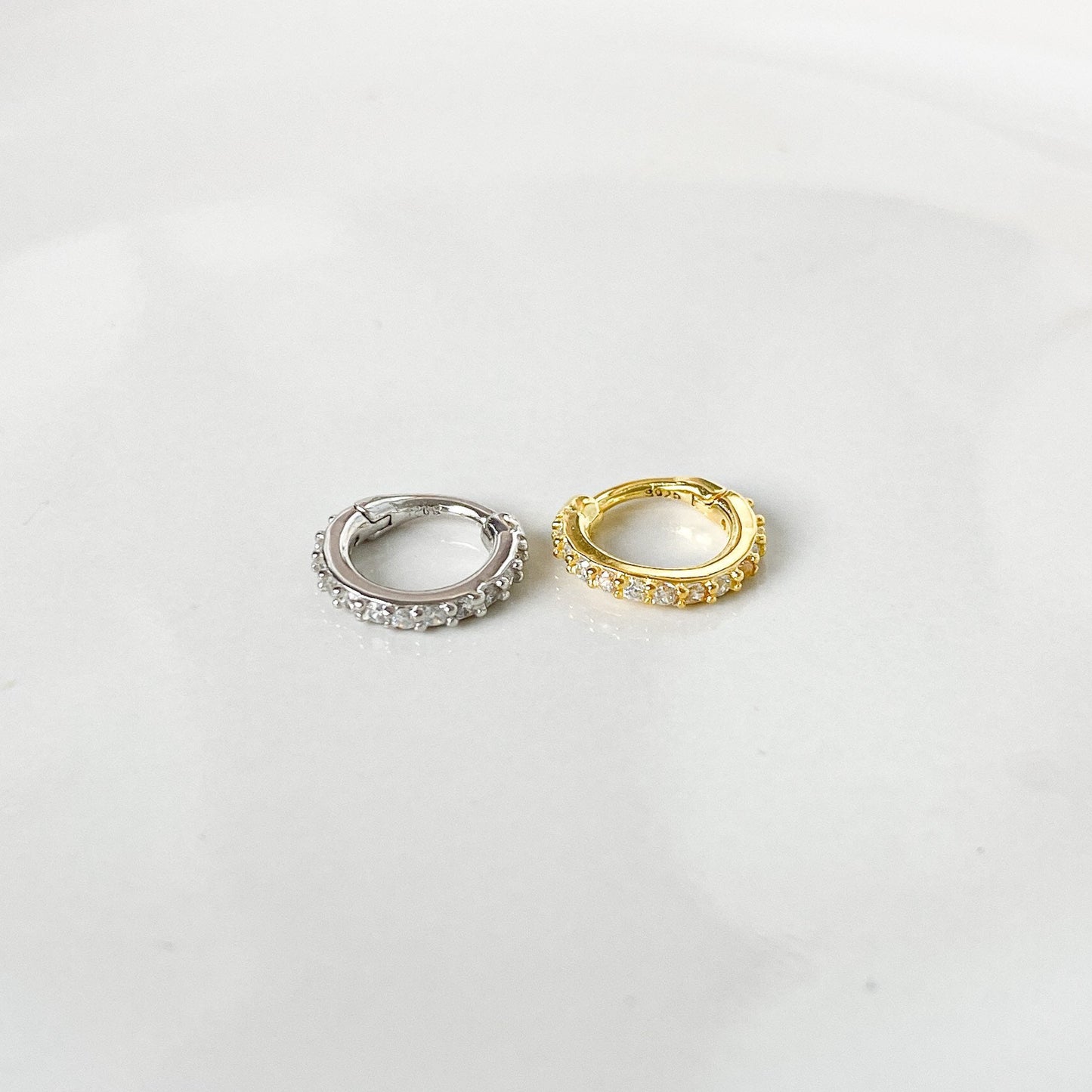 Dainty Cz sterling silver, 18k gold plated rook hoop, rook huggie, hoop huggies, cartilage piercing, cartilage earrings, helix hoops