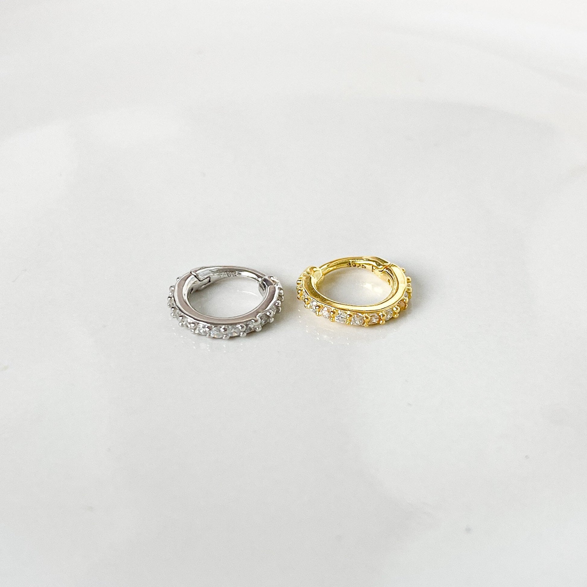 Dainty Cz sterling silver, 18k gold plated rook hoop, rook huggie, hoop huggies, cartilage piercing, cartilage earrings, helix hoops