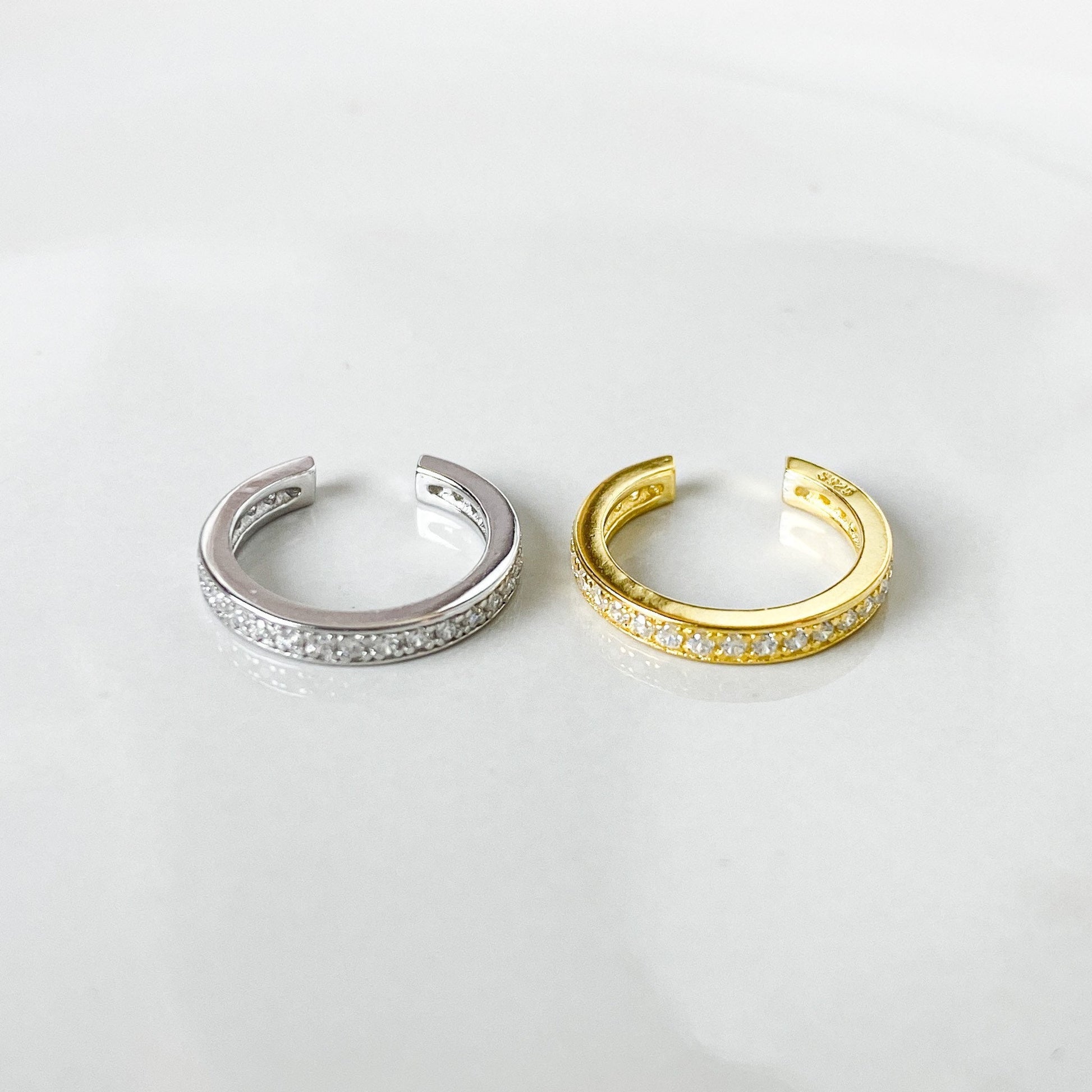 Simple CZ Sterling Silver or 18kt Gold Plated Ear Cuff, Ear Clip On, Hypoallergenic Earrings