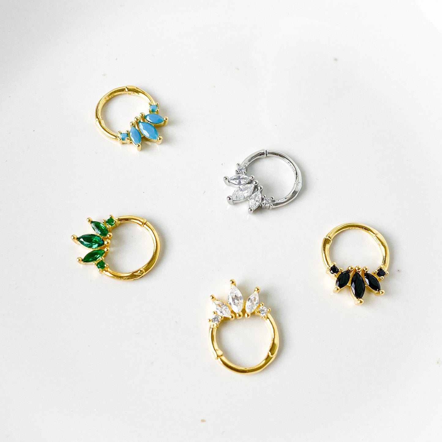 Emerald 925 sterling silver daith hoop, marquise cz daith huggie, hoop huggies, cartilage piercing, cartilage earrings