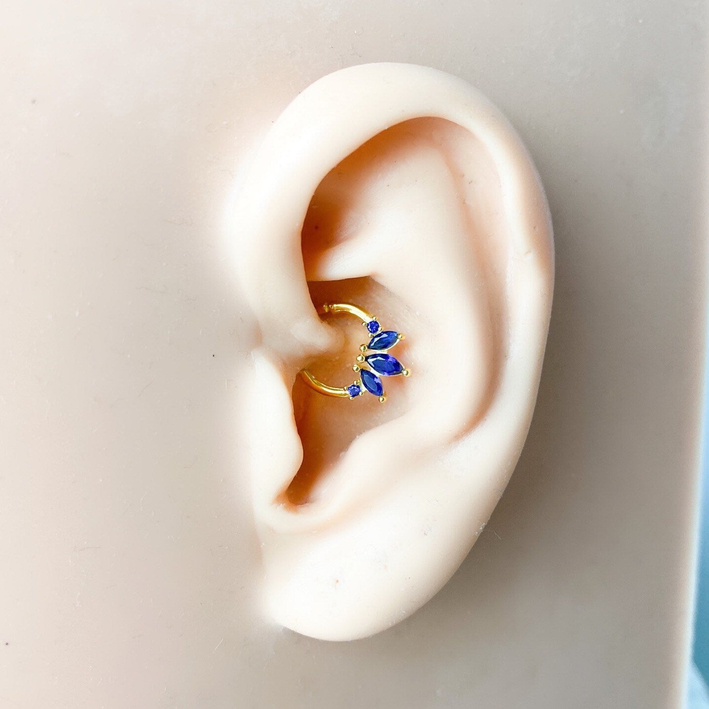 Sapphire 18k gold plated sterling silver daith hoop, marquise cz daith huggie, hoop huggies, cartilage piercing, cartilage earrings