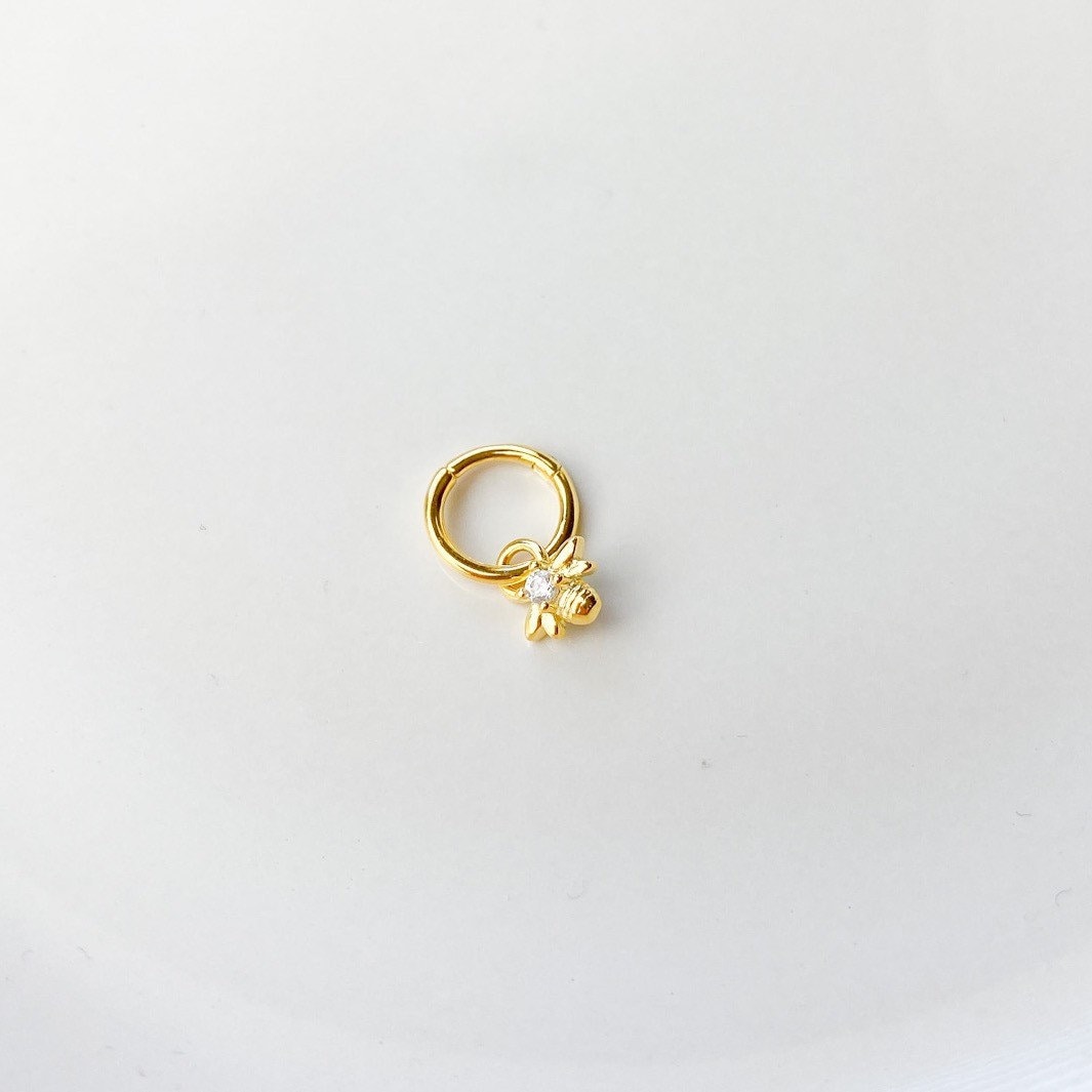 Dainty Little Bee sterling silver, 18k gold plated rook hoop, rook huggie, hoop huggies, cartilage piercing, cartilage earrings
