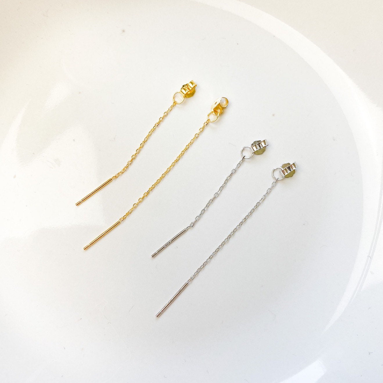 Sterling Silver Thin and Dainty Seamless Chain for helix and conch piercing 18kt gold plated over 925 Sterling Silver ring hoop