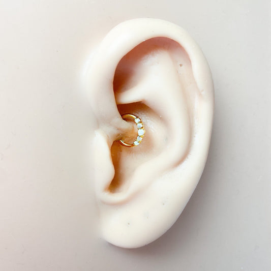 16g Dainty CZ and Opal 18k gold plated sterling silver daith hoop, daith huggie, hoop huggies, cartilage piercing, clicker