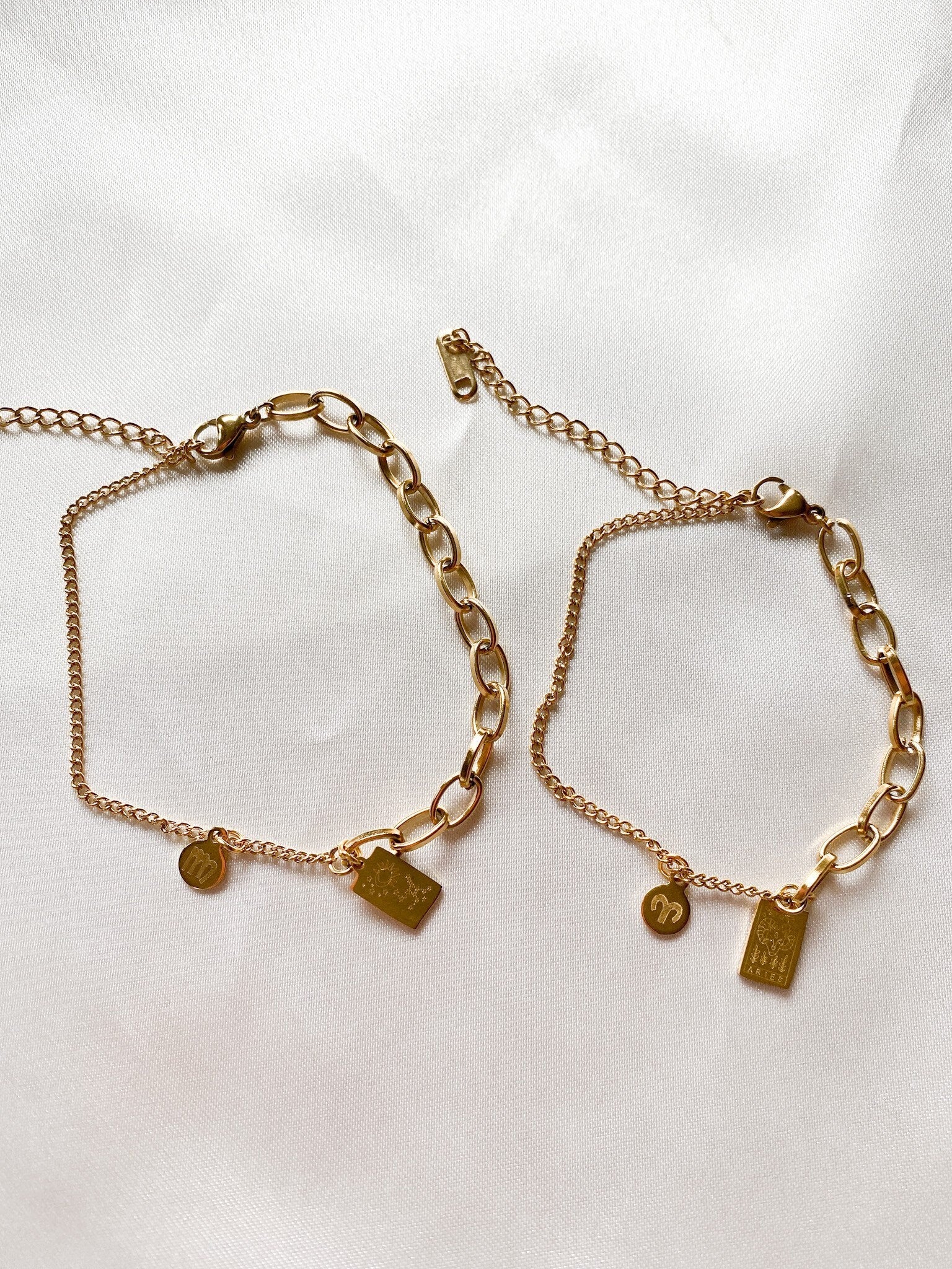 18k Gold bracelet zodiac charms, chunky bracelet, stainless steel, water resistant jewelry, horoscope charms, zodiac jewelry