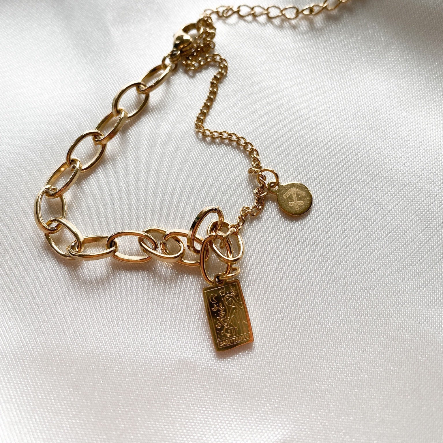 18k Gold bracelet zodiac charms, chunky bracelet, stainless steel, water resistant jewelry, horoscope charms, zodiac jewelry