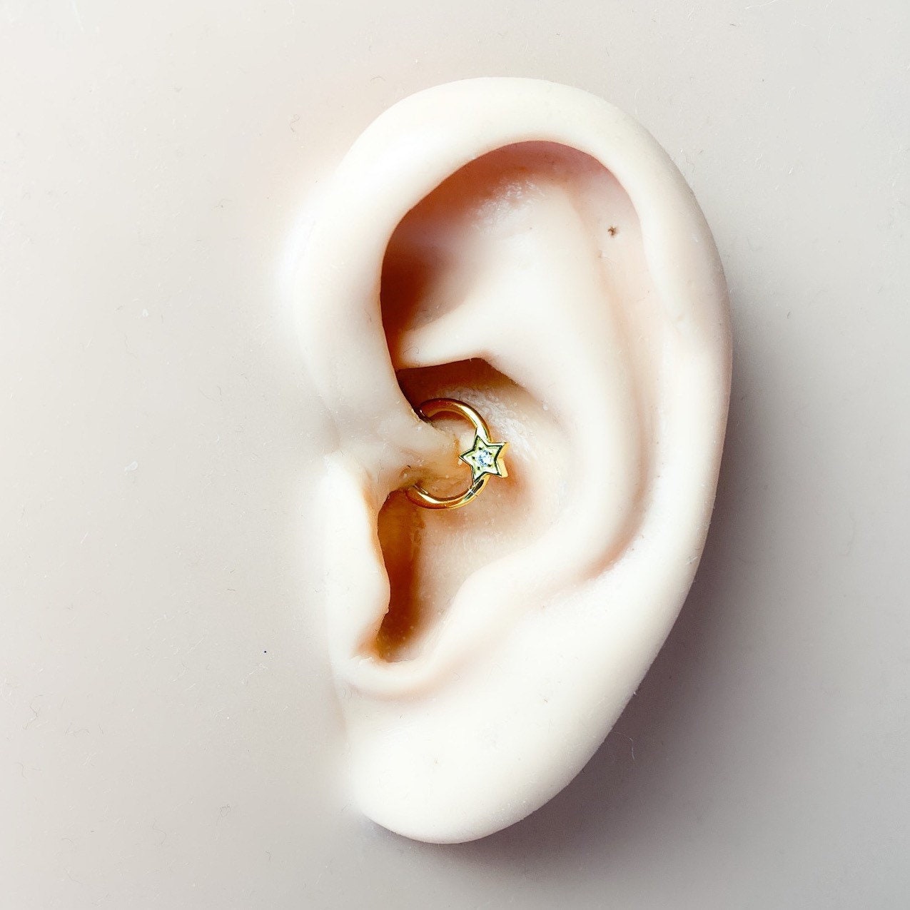 Dainty Falling Star CZ 18k gold plated sterling silver daith hoop, cz daith huggie, star hoop huggies, cartilage piercing, septum ring 16g