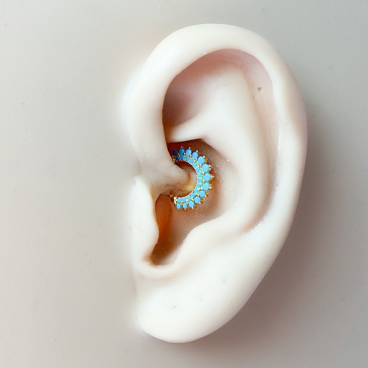 Turquoise 18k gold plated sterling silver daith hoop, elegant cz daith huggies, cartilage piercing, cartilage earrings, helix hoops