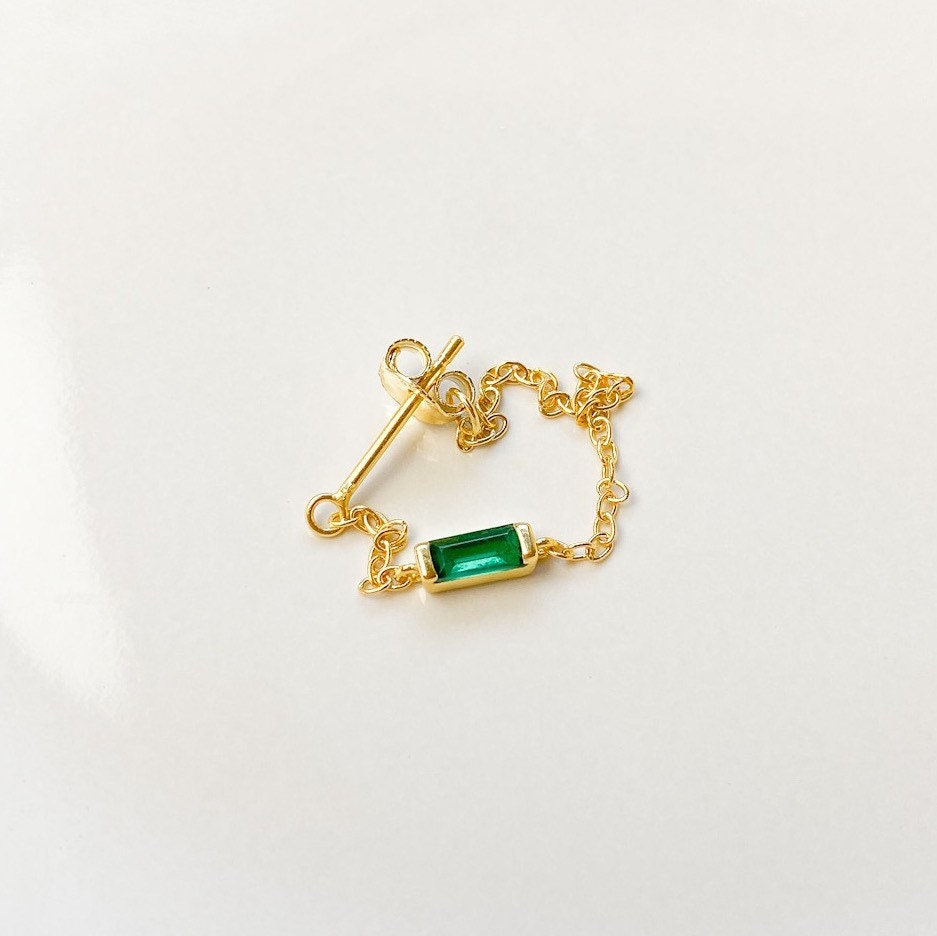 Dainty Diamond CZ Baguette Gold Chain conch piercing 18kt gold plated over sterling silver ring hoop jewelry cartilage piercing