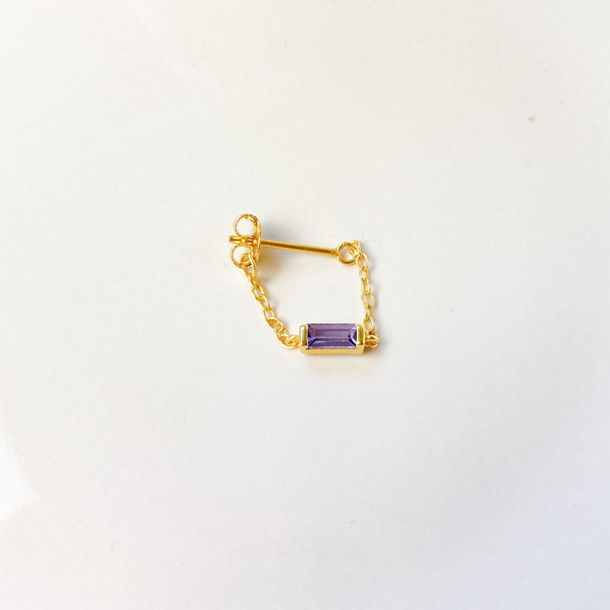 Dainty Diamond CZ Baguette Gold Chain conch piercing 18kt gold plated over sterling silver ring hoop jewelry cartilage piercing