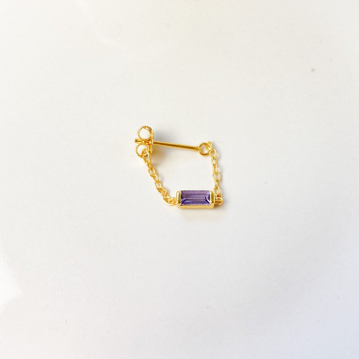 Dainty Emerald CZ Baguette Gold Chain conch piercing 18kt gold plated over sterling silver ring hoop jewelry cartilage piercing