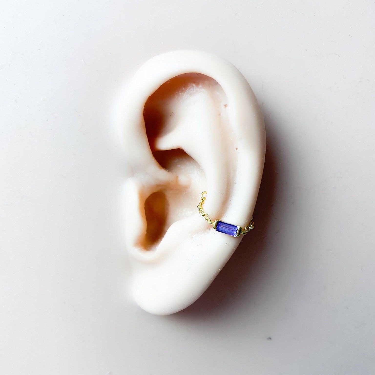 Dainty Emerald CZ Baguette Gold Chain conch piercing 18kt gold plated over sterling silver ring hoop jewelry cartilage piercing