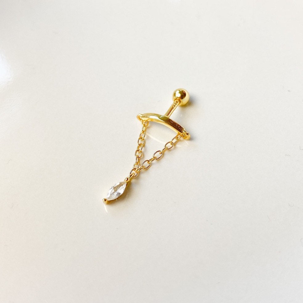 Dainty Navier Chain cz sterling silver, 18k gold plated flat piercing, helix piercing, cartilage piercing, cartilage earrings