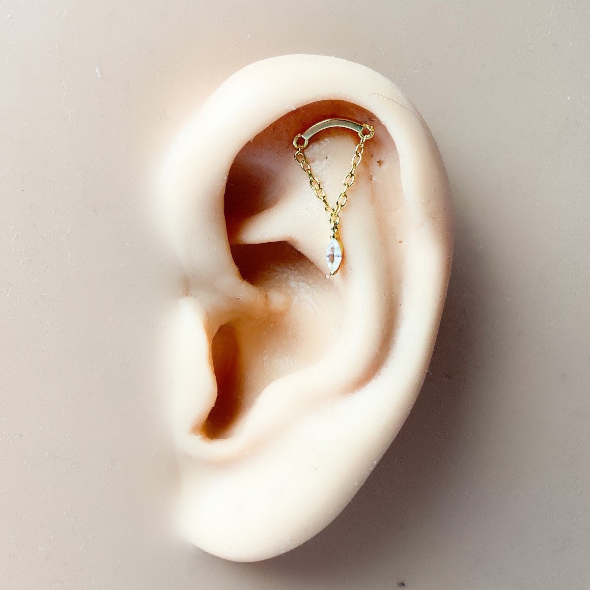 Dainty Navier Chain cz sterling silver, 18k gold plated flat piercing, helix piercing, cartilage piercing, cartilage earrings