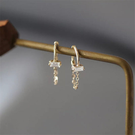 Dainty 18kt gold plated over sterling silver cz baguette hoop earrings round huggie hoop earrings cartilage hoop dainty hoop huggie
