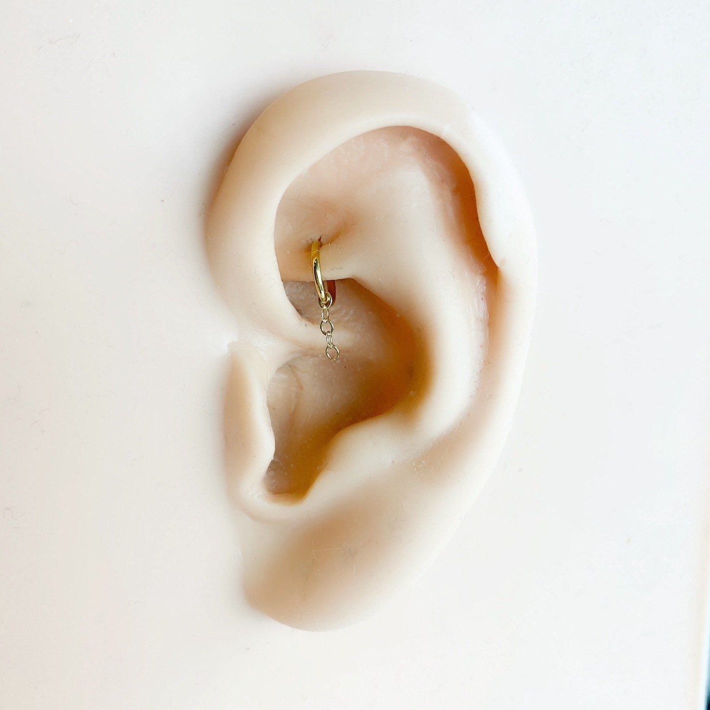 Designer Collection Rook 18g stainless steel hoop, 18k gold filled chain, rook huggie, hoop huggies, cartilage piercing, cartilage earrings