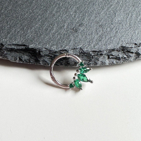 Emerald 925 sterling silver daith hoop, marquise cz daith huggie, hoop huggies, cartilage piercing, cartilage earrings