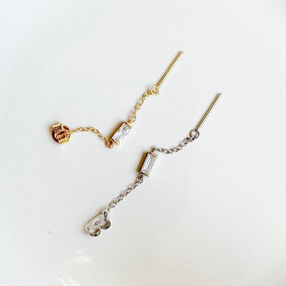 Dainty Diamond CZ Baguette Gold Chain conch piercing 18kt gold plated over sterling silver ring hoop jewelry cartilage piercing