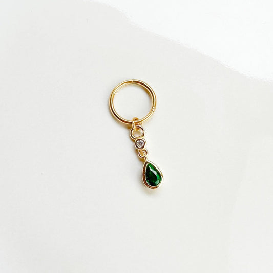 16G 18G Emerald CZ Dangle Stainless Steel Cartilage Hoop Earrings, rook huggie, hoop huggies, helix hoops, small hoops