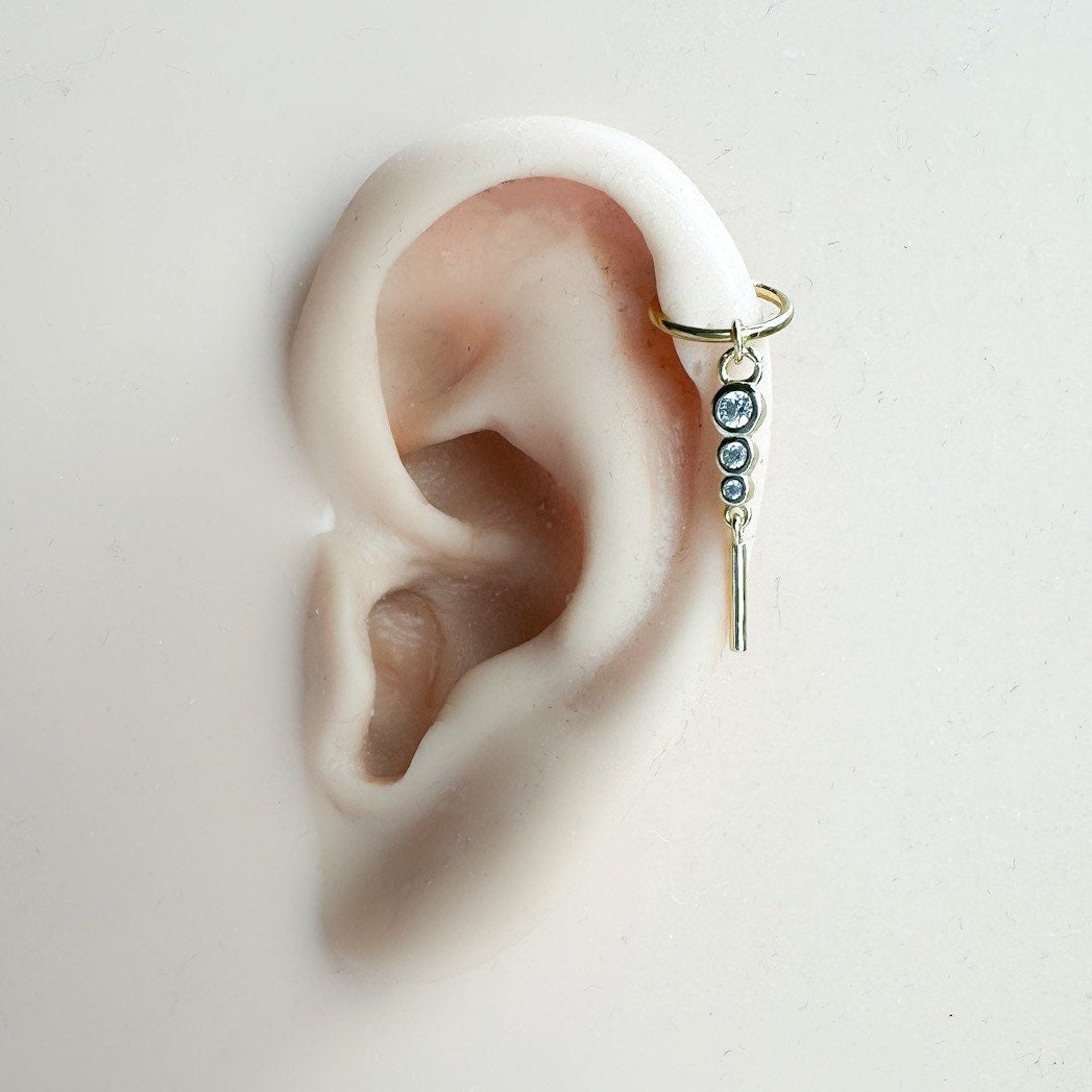 16G 18G Triple CZ Bar Dangle Stainless Steel Cartilage Hoop Earrings, rook huggie, hoop huggies, helix hoops, small hoops