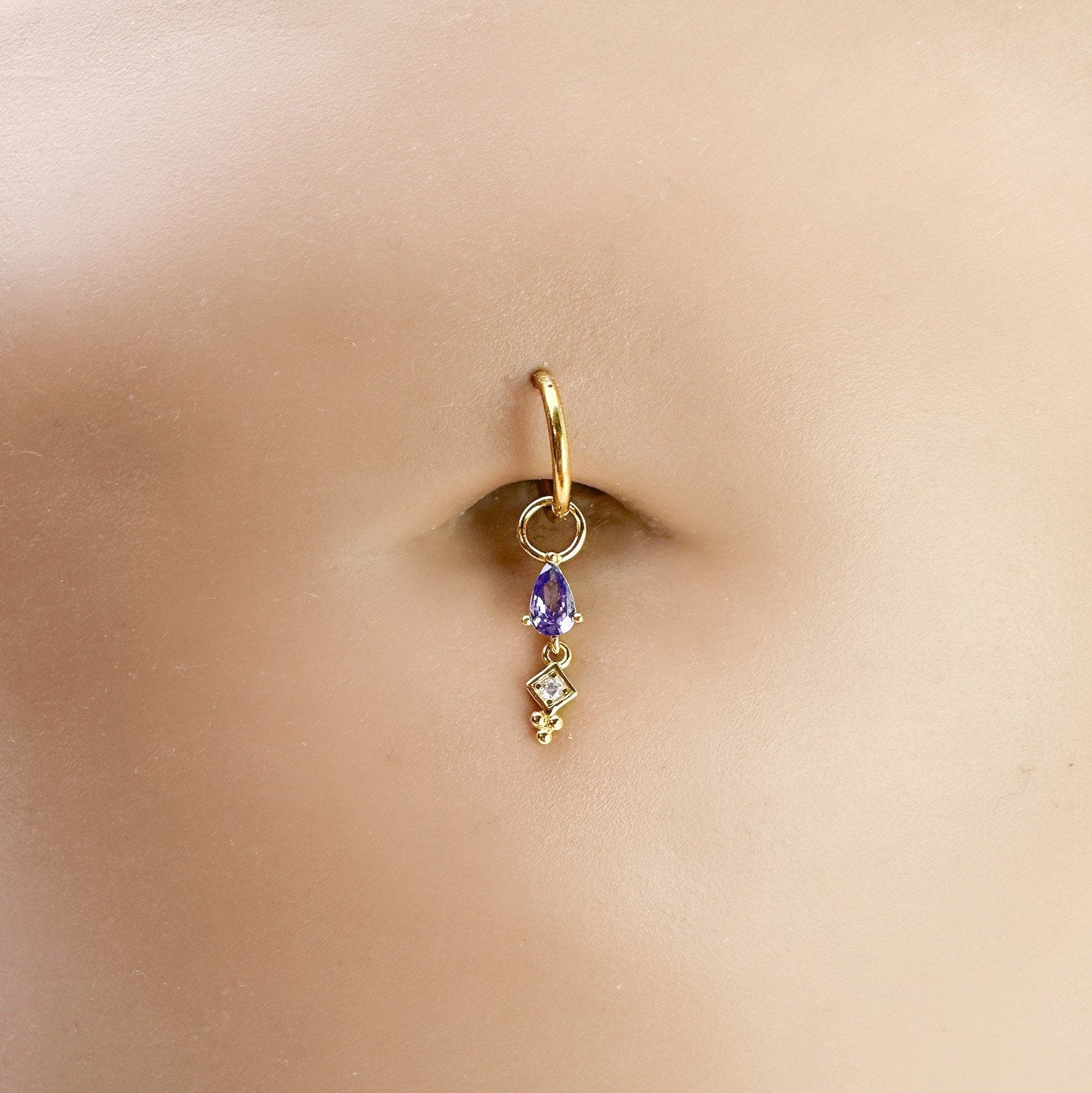 16g 14g Dainty White CZ Sapphire Hoop Belly Ring, Stainless steel silver or gold, belly piercings, 8mm or 10mm, Hoop Piercing, belly hoop