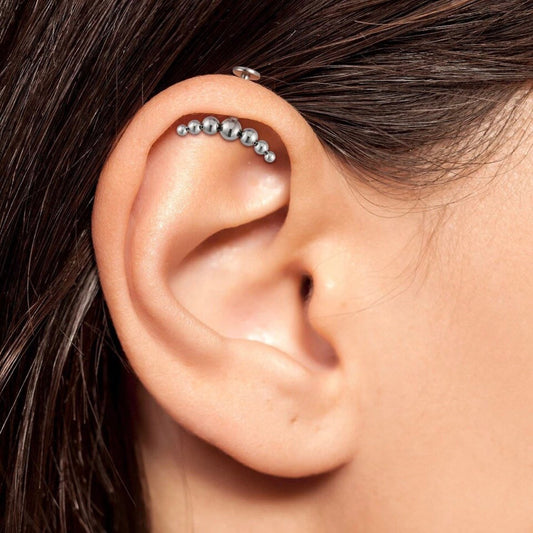 Minimalist F136 Titanium 7 Beads Cluster Vertical Helix Earring 16G Monroe Cartilage Labret Lip Stud Tragus Piercing