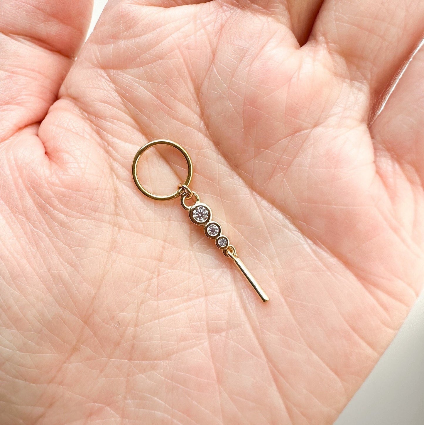 16G 18G Triple CZ Bar Dangle Stainless Steel Cartilage Hoop Earrings, rook huggie, hoop huggies, helix hoops, small hoops