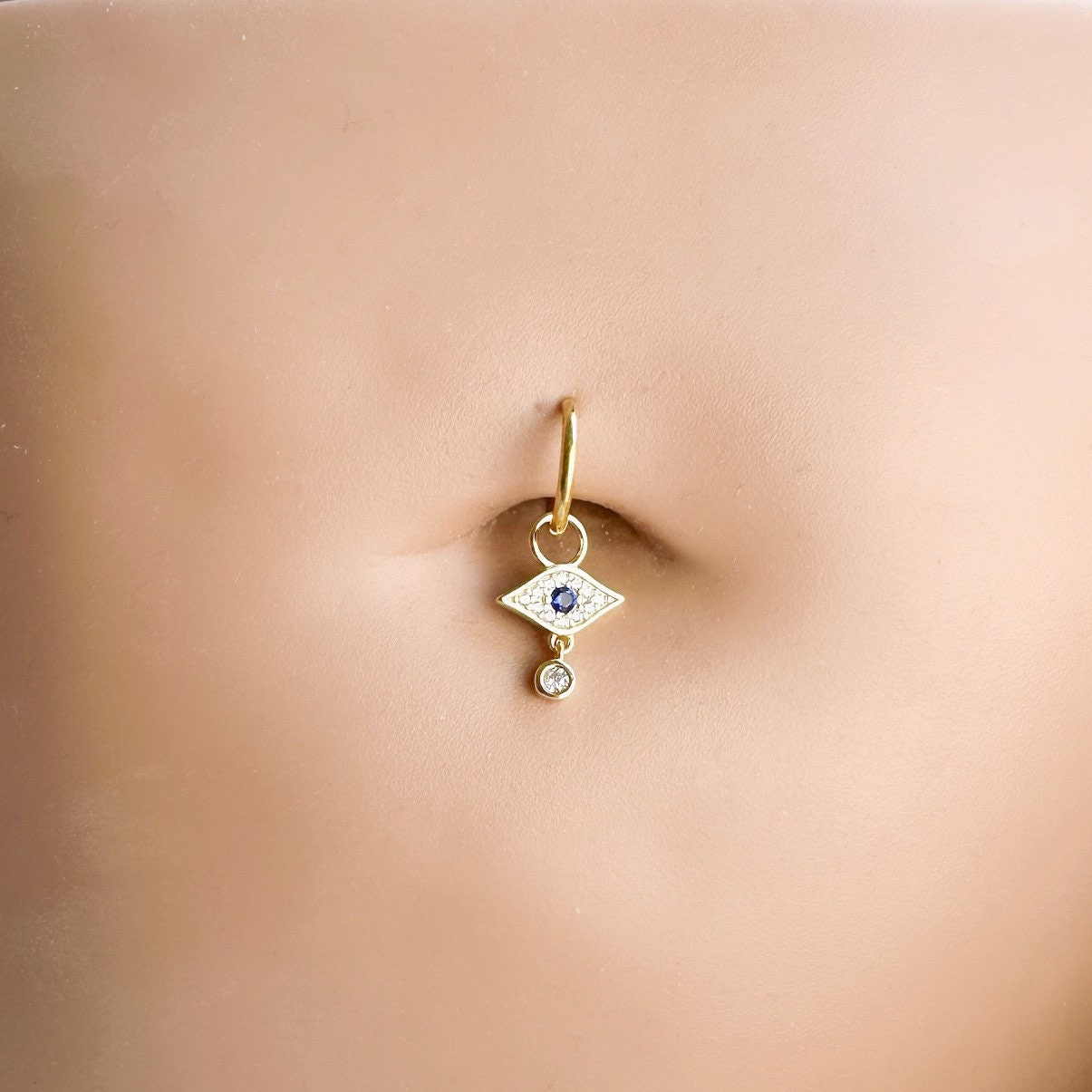16g 14g Dainty Evil Eye Hoop Belly Ring, Stainless steel silver or gold, belly piercings, 8mm or 10mm, Hoop Piercing, Hamsa Piercing
